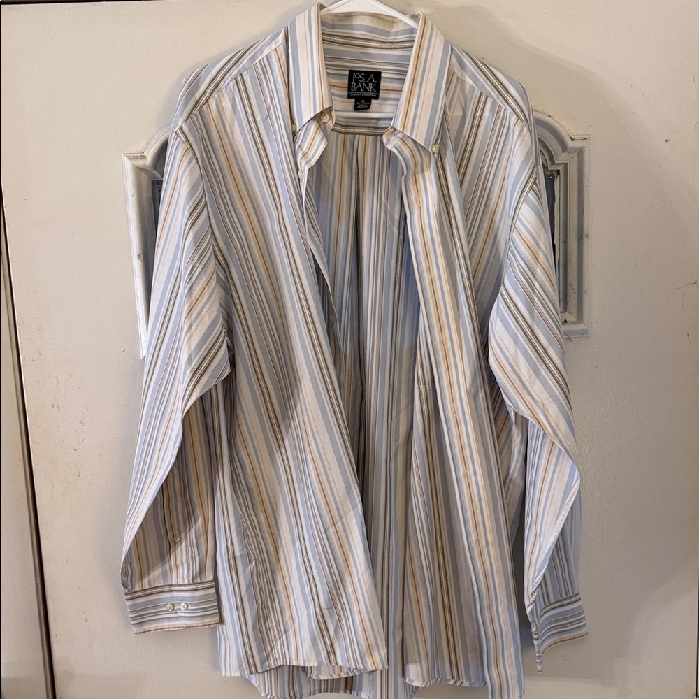 Jos. A. Bank Blue and Tan Striped Dress Shirt